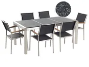 Gartenmöbel Set 6-Sitzer GROSSETO Dreifachplatte Granit geflammt Schwarz_463069