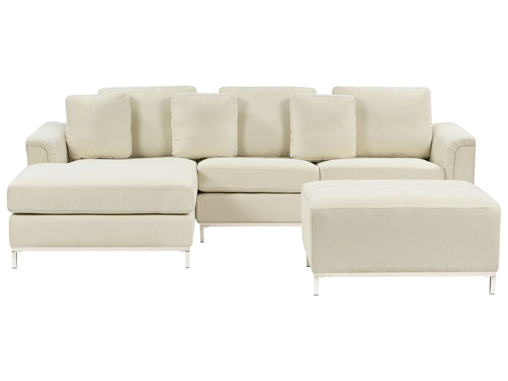 Corner Sofa 4 Seater OSLO with Ottoman Fabric Beige Right Hand