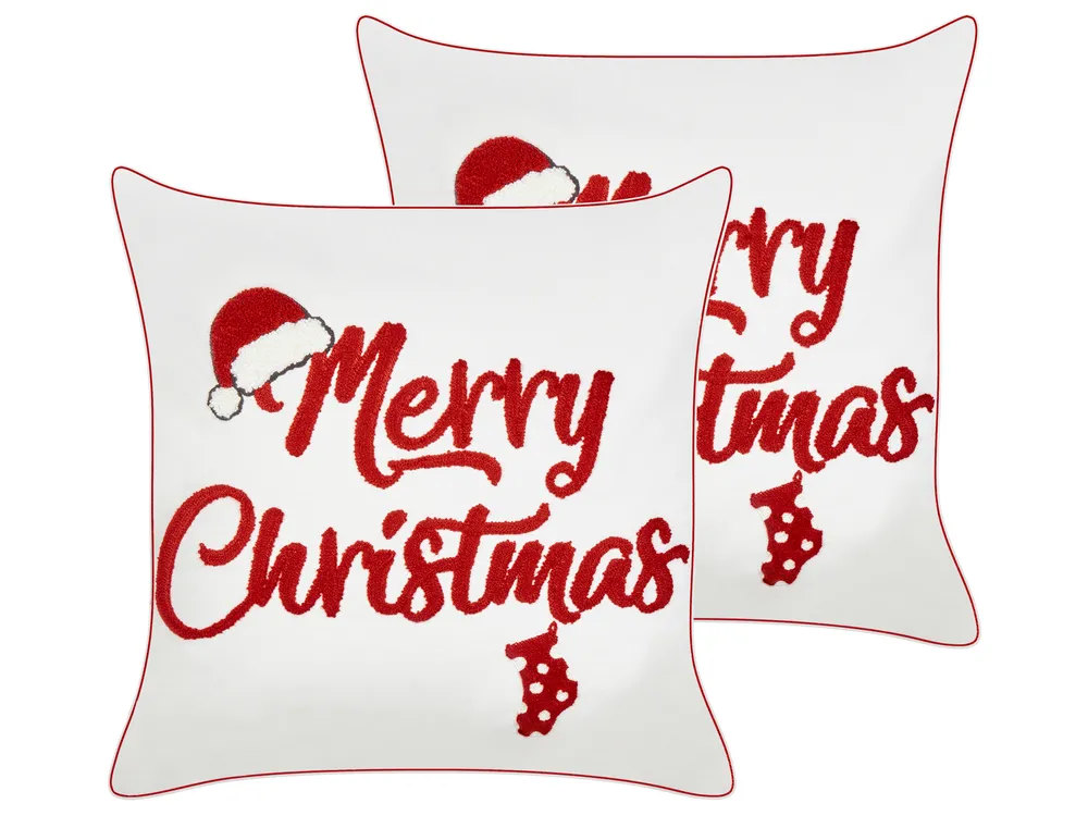 Dekokissen 2er Set PIZZELLE 45 x 45 cm Baumwolle Cremeweiß Weihnachtsmotiv