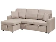 Eckschlafsofa 3-Sitzer NASSJO Kunstleinen Hellbraun rechtsseitig_999562