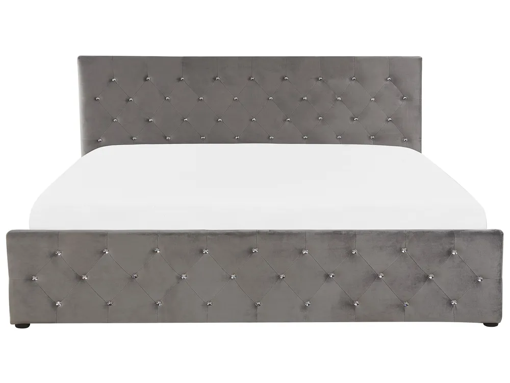 Bett mit Stauraum AMIENS Samtstoff Grau 180 x 200 cm_791280