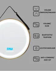 LED badkamerspiegel DAROIS 60 cm 60 cm met ingebouwde Bluetooth speaker Goud_940504