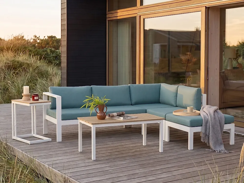 Garten Ecksofa mit Tisch 5-Sitzer MESSINA Metall Grün linksseitig_1177353