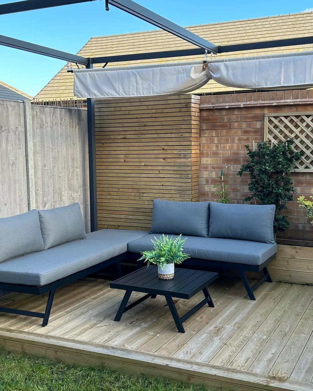 Garten Ecksofa mit Tisch 5-Sitzer COCCORINO Metall Grau_920944