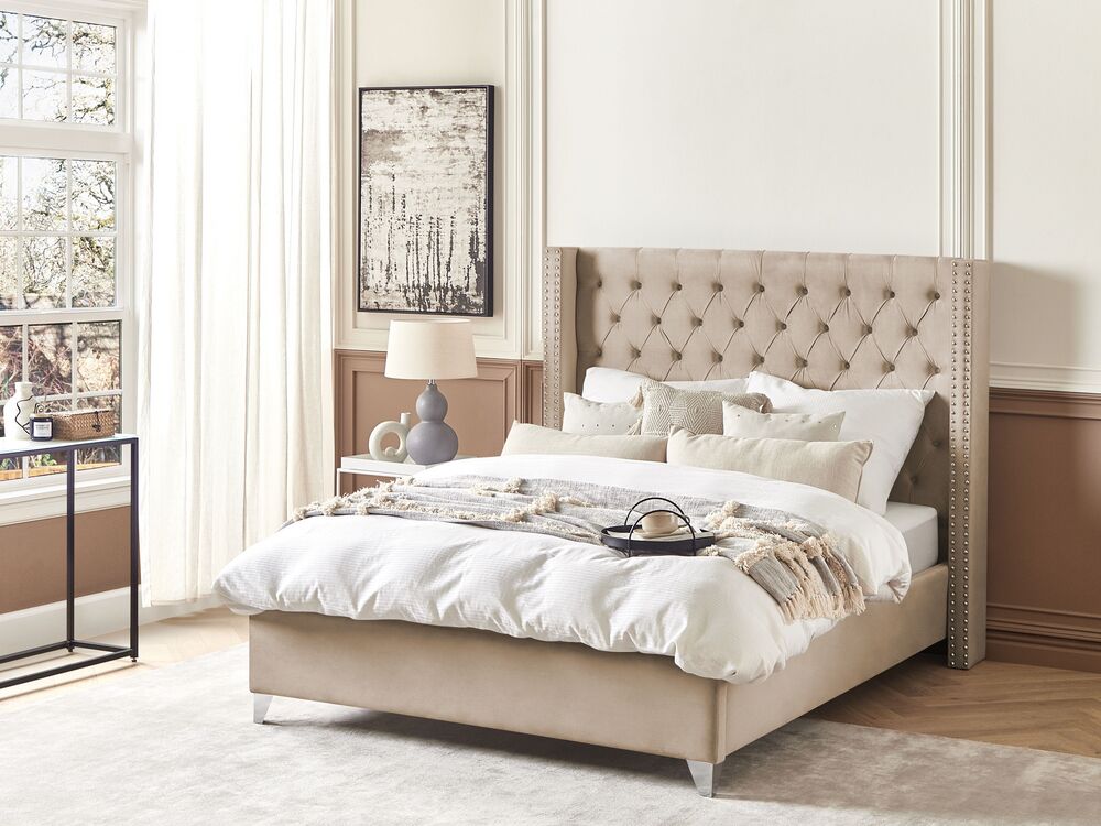 Bed Velvet LUBBON 140 x 200 cm (EU Double) Beige