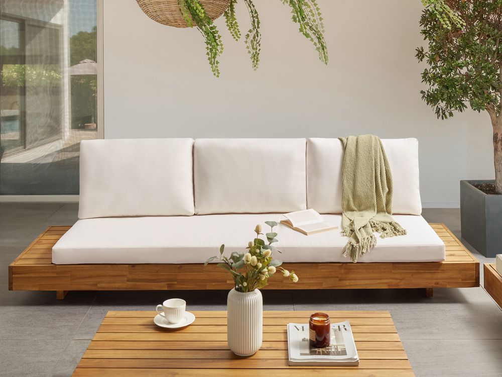 Garden Sofa 3 Seater MARETTIMO Certified Acacia Wood Off-White