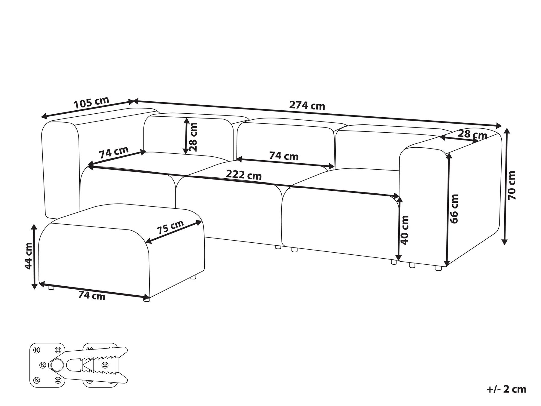 Modular Sofa 3 Seater FALSTERBO with Ottoman Velvet Taupe_919356