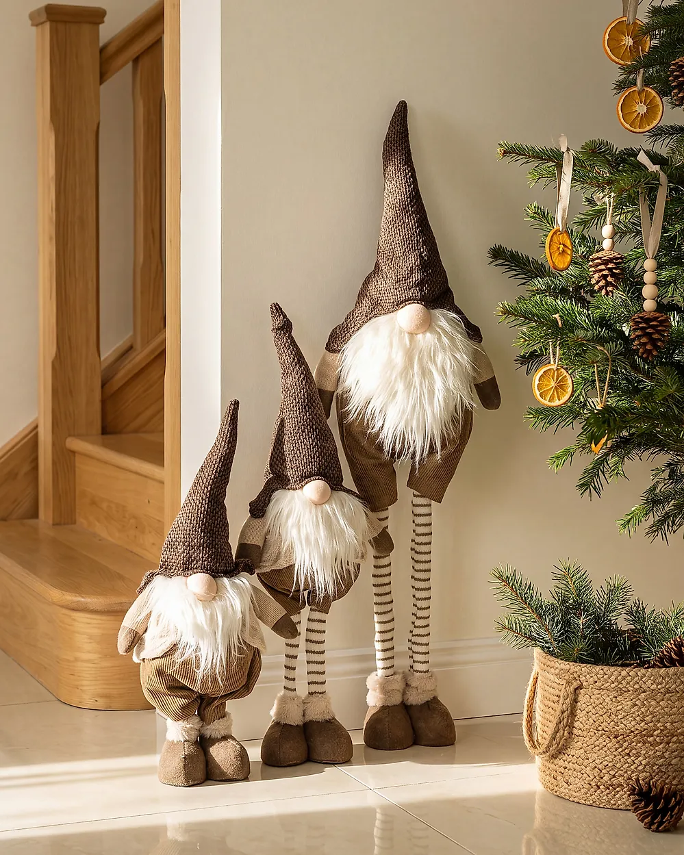 Weihnachtsdekoration 3er Set KOSKENKORVA 70/58-80/80-104 cm Zwerg Braun