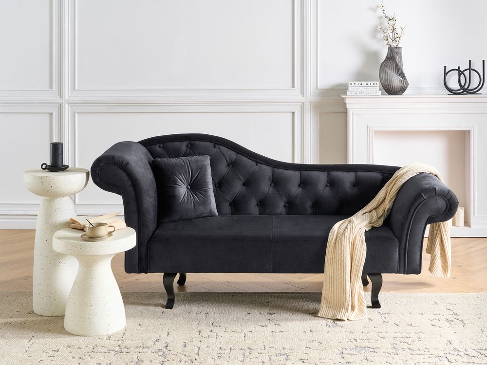 Linkszijdige chaise longue LATTES II met kussen Fluweel Zwart