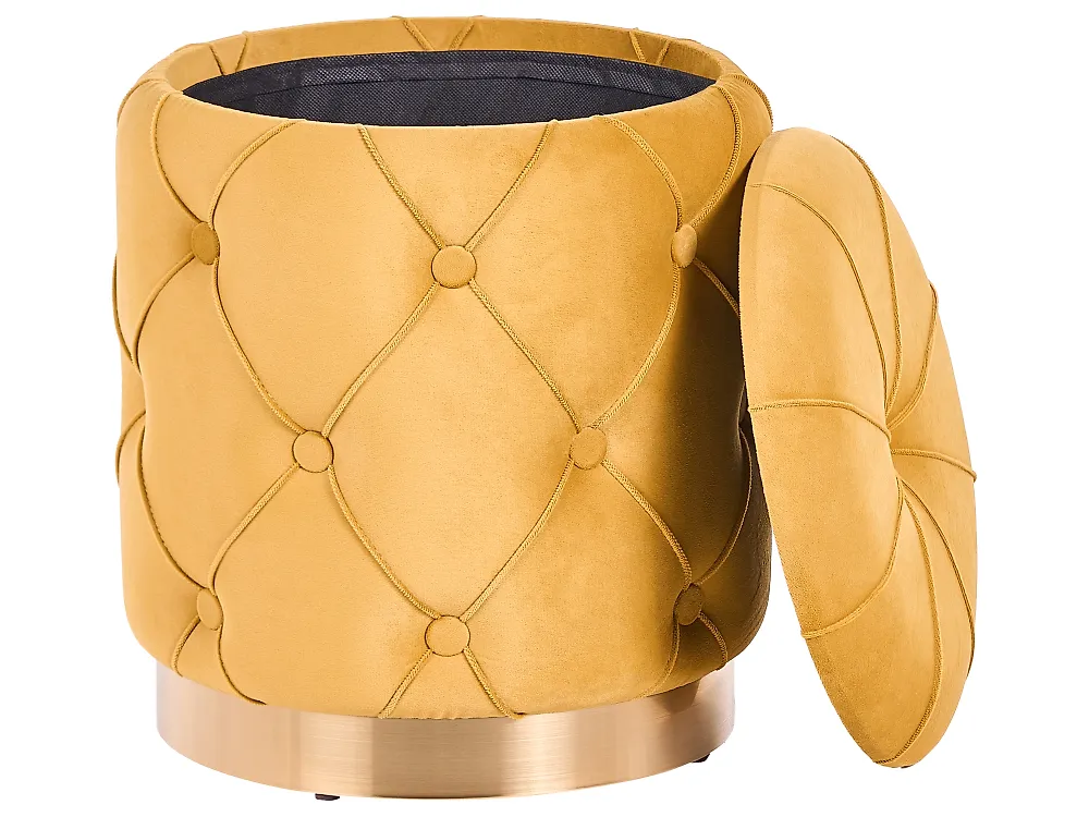 Set of 2 Storage Pouffes PUEBLO Velvet Mustard_1185952