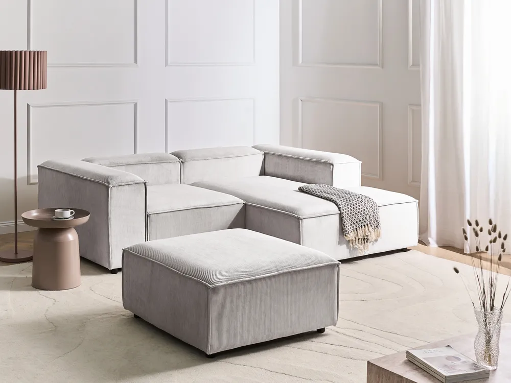 Modular Corner Sofa 2 Seater ARDAL with Ottoman Corduroy Off-White Left Hand