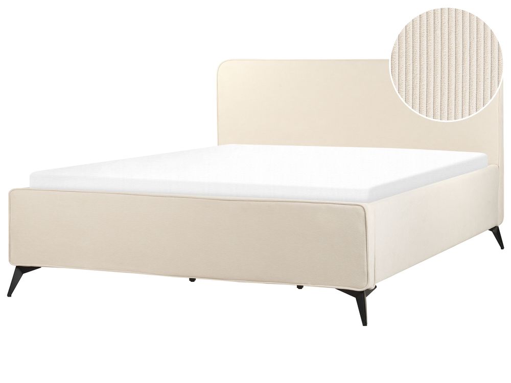Bed Corduroy VALOGNES 180 x 200 cm (EU Super King) Light Beige