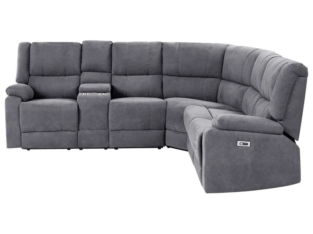 Electric Recliner Corner Sofa 5 Seater ROKKE with USB Port Fabric Dark Grey Left Hand_799641