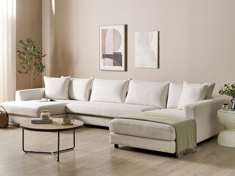 Corner Sofa 5 Seater LILVIKEN Fabric Light Beige
