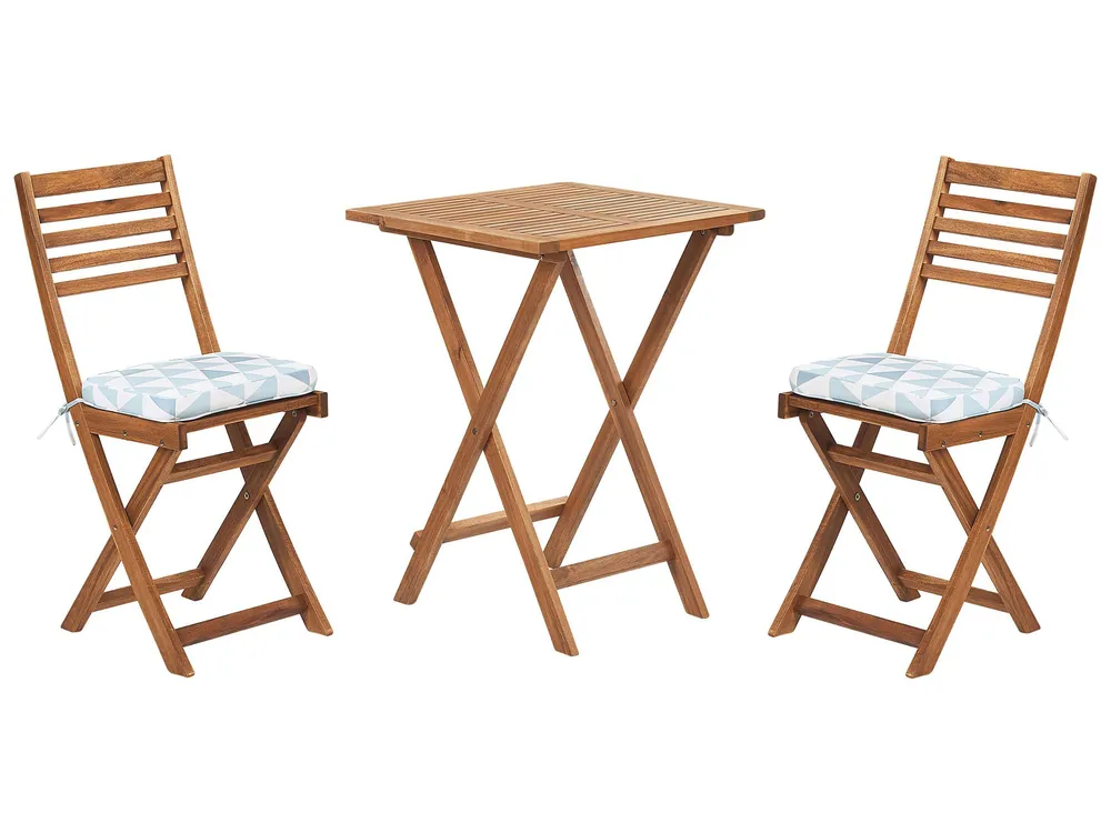 Bistro Set inkl. Kissen klappbar FIJI Akazienholz Blau