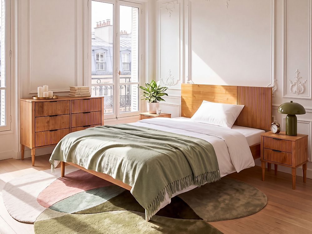 Lit avec sommier Bois de pin FLAVIGNAC 120 x 200 cm Marron clair
