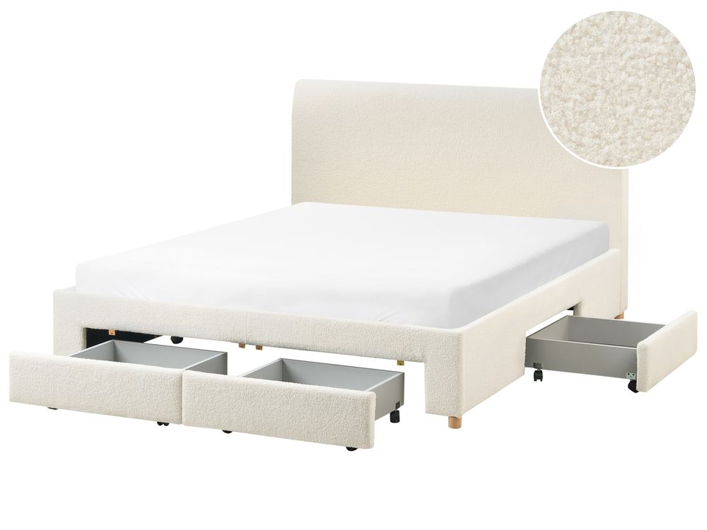 Bed with Storage Drawers SOUTRIN Boucle Off-White 160 x 200 cm (EU King Size)