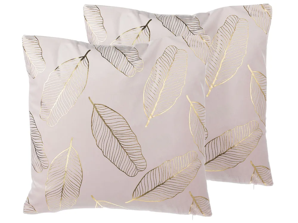 Dekokissen 2er Set FREESIA 45 x 45 cm Samtstoff Rosa Pflanzenmuster
