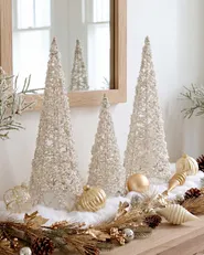 Dekofiguren 3er Set ROSAN 40/50/60 cm Weihnachtsbaum Weiß_1018979