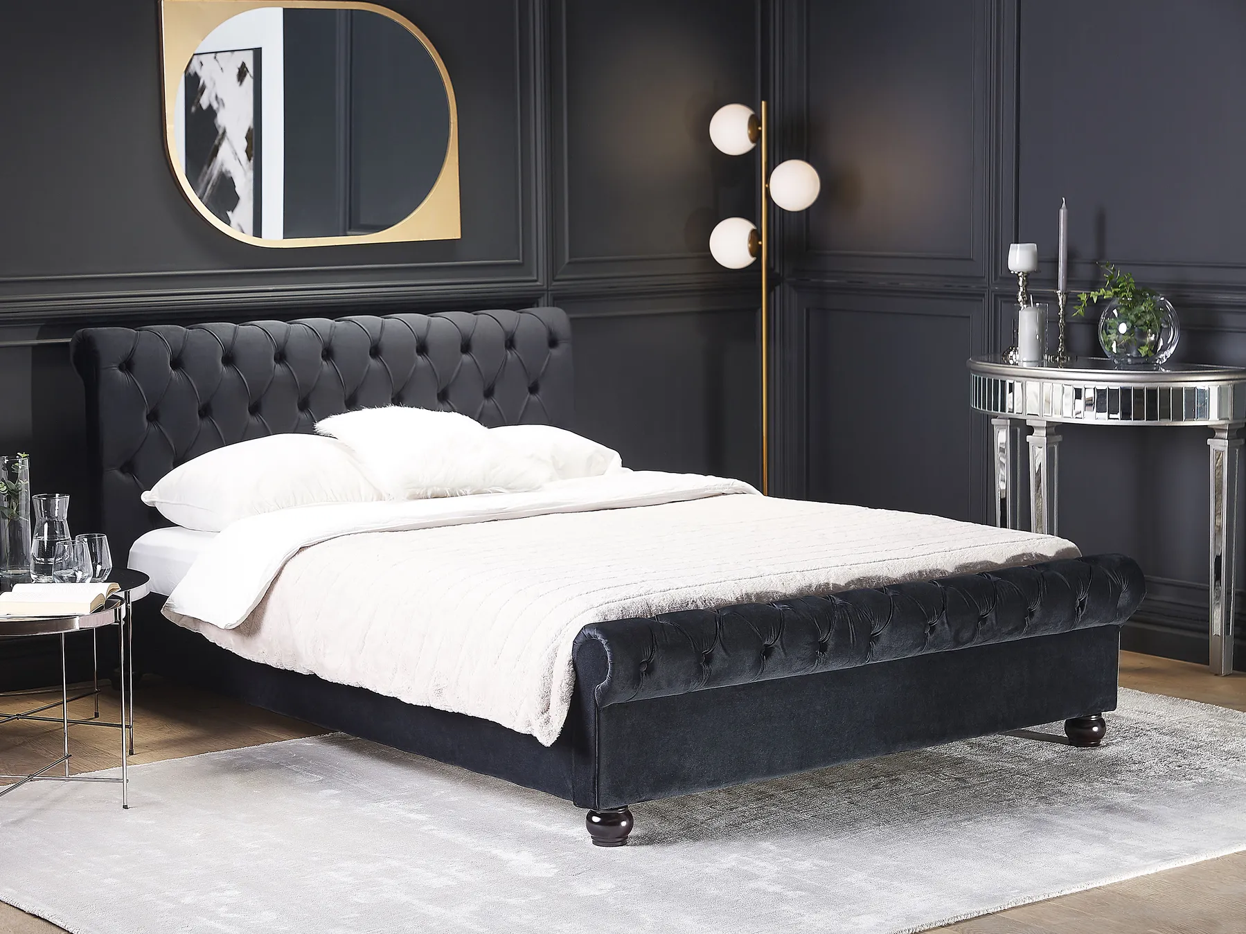 Bett mit Lattenrost Samtstoff AVALLON 160 x 200 cm Schwarz_694375