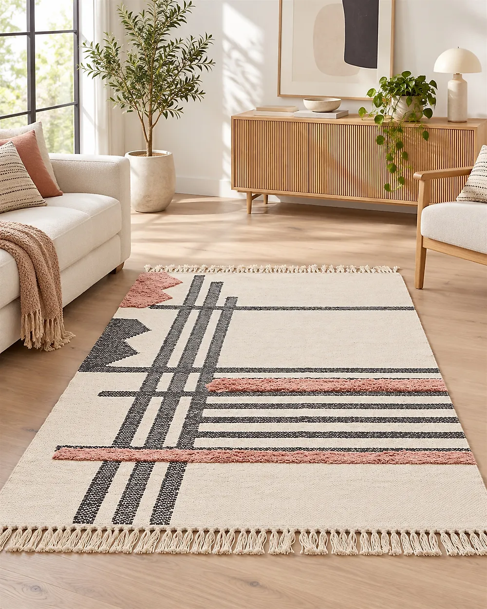 Teppich MURADIYE Beige 140 x 200 cm Baumwolle