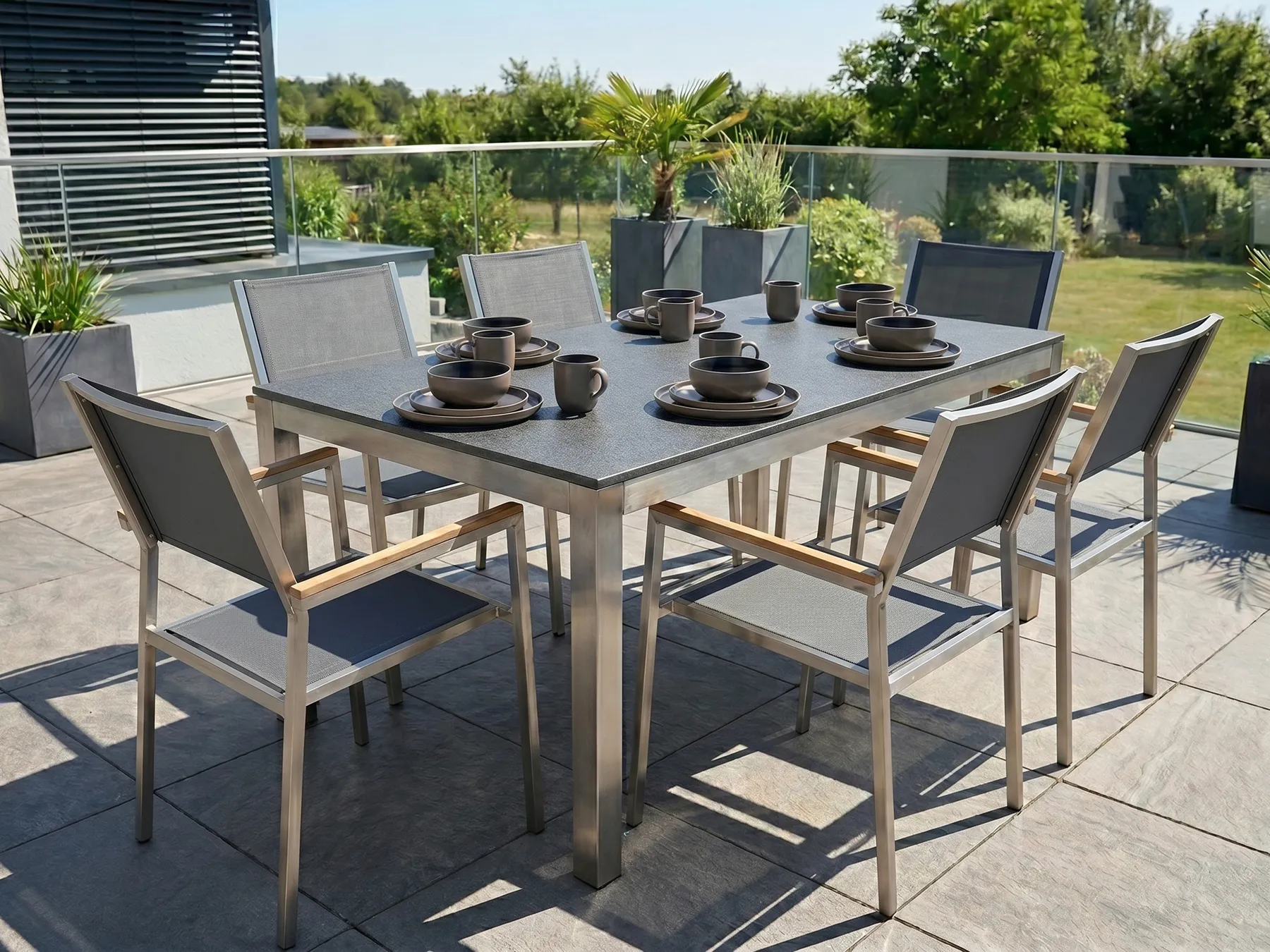 Gartenmöbel Set 6-Sitzer GROSSETO Granit poliert Grau_429299