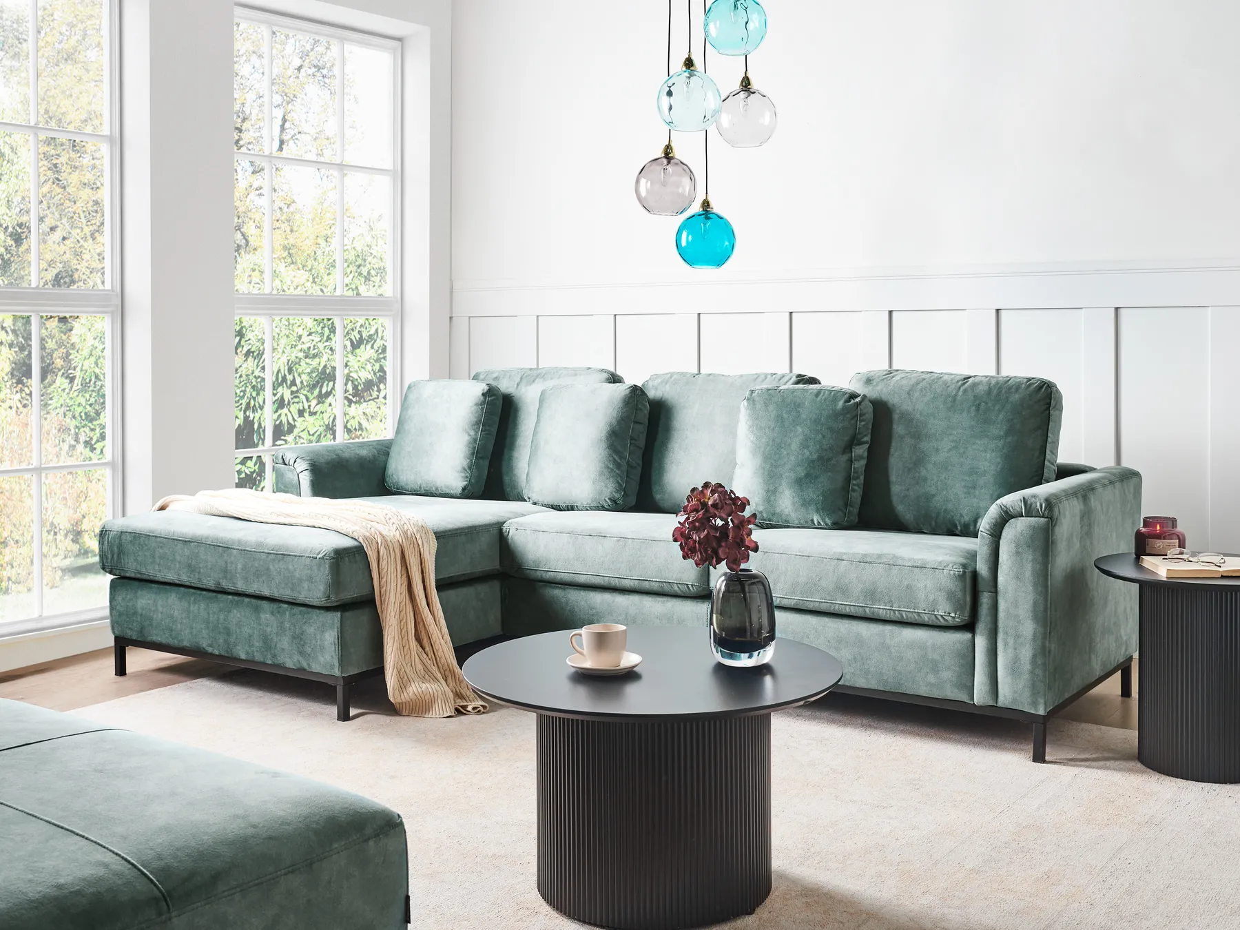 Corner Sofa 4 Seater OSLO Velvet Teal Right Hand_964464
