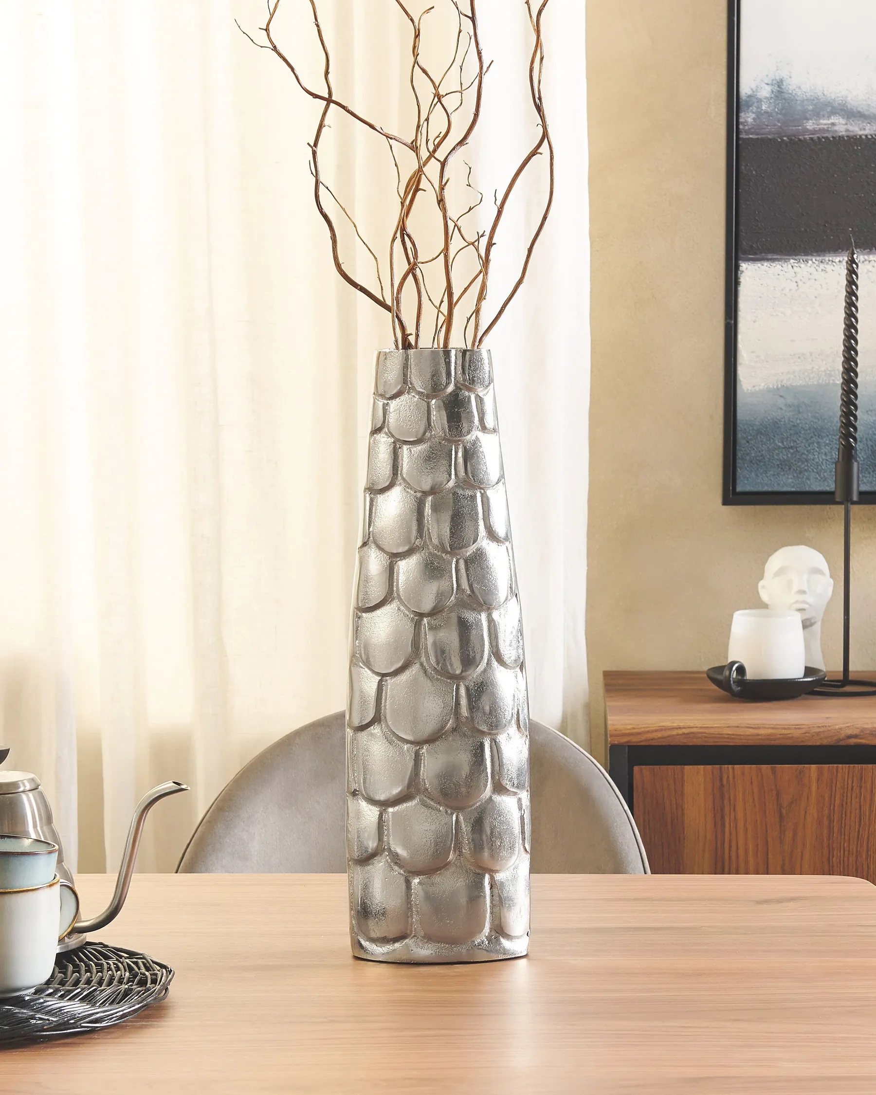 Blumenvase SUKHOTHAI 47 cm Metall Silber_823049