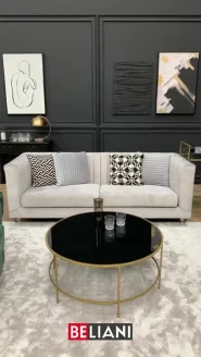 Sofa 3 Seater ARVIKA Velvet Dark Grey_895169