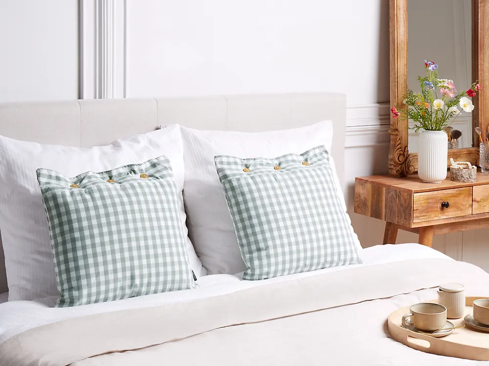 Set of 2 Decorative Cushions TALYA 45 x 45 cm Mint Green Checked_1188228