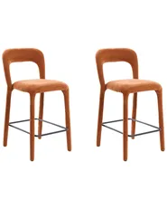 Set of 2 Bar Chairs LAKEVILLE Chenille Golden Brown_1118666