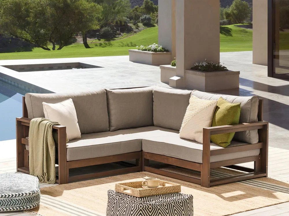 Garten Ecksofa 2-Sitzer TIMOR modular zertifiziertes Akazienholz Dunkelbraun
