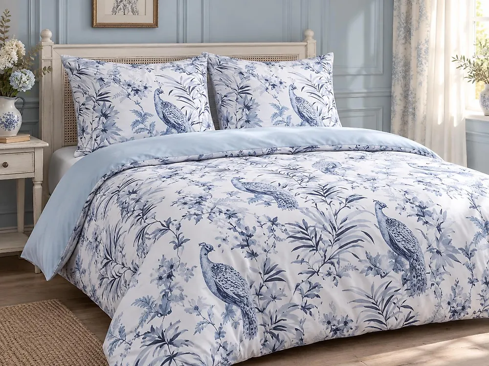 Bettwäsche-Set BALLARD 155 x 220 cm Baumwollsatin Blau