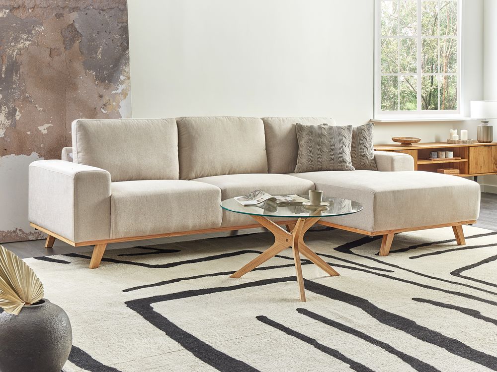 Corner Sofa 3 Seater NORA Fabric Light Beige Left Hand