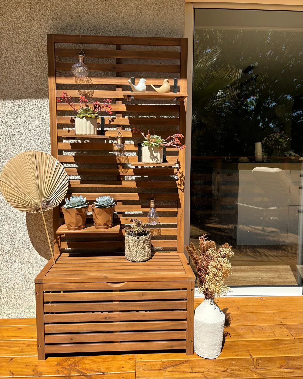 Gartenbank mit Wandpaneel MATINO 80 cm 170 cm Akazienholz Braun_978214