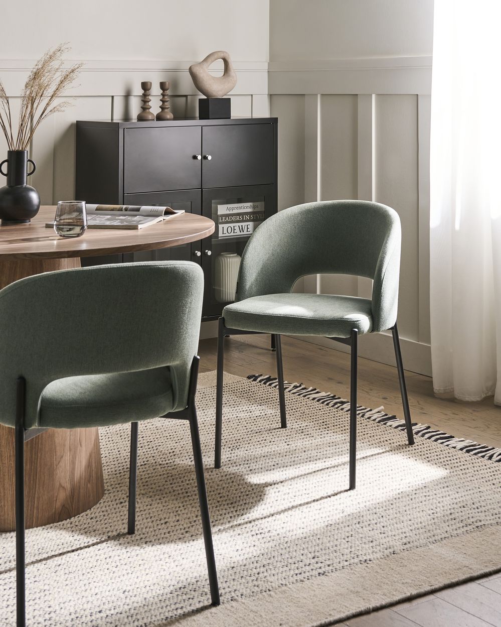 Lot de 2 chaises de salle à manger PENNY Tissu Vert foncé