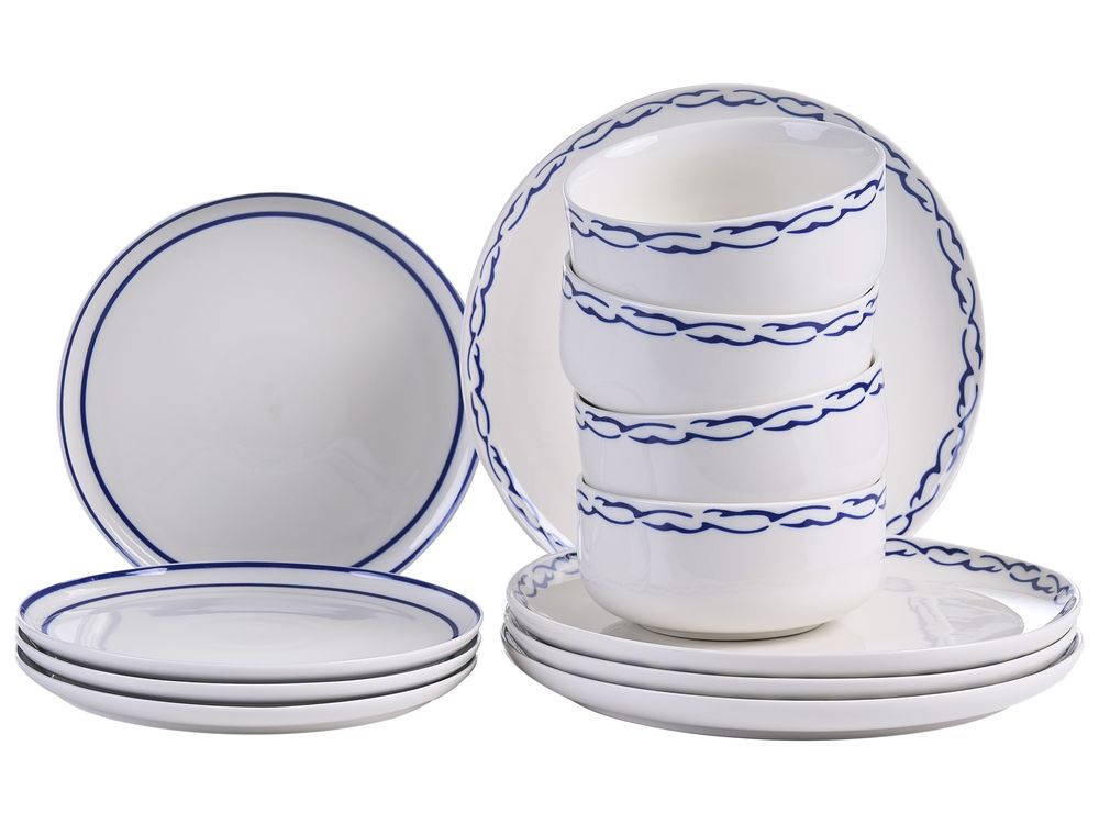 Set of 12 Dinnerware AMCHUR Porcelain White/ Blue