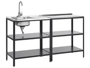 Outdoor-Küche 2er Set mit Spüle VILAMA Schwarz Metall_872465