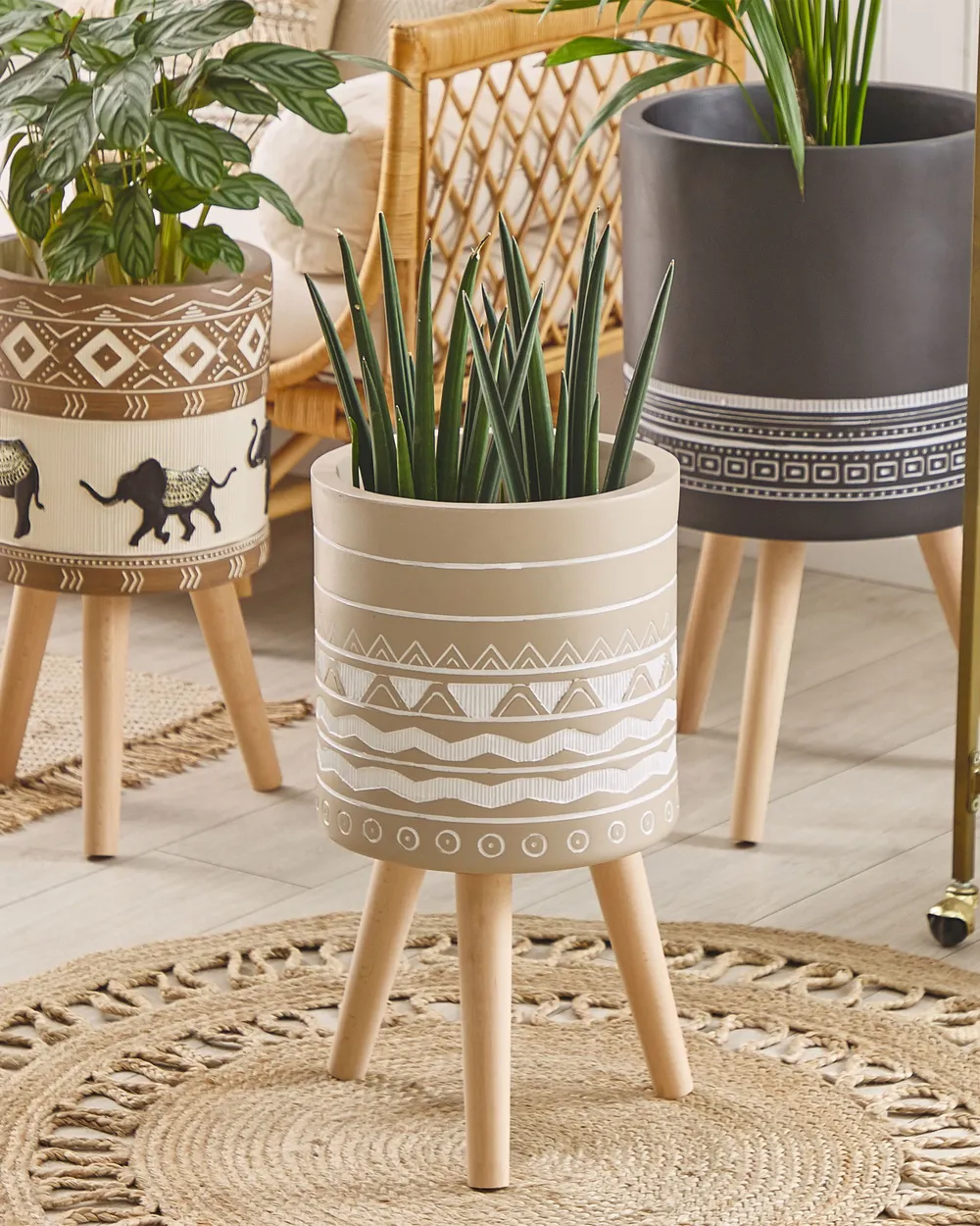 Blumentopf mit Beinen MILINA 30 cm Beige
