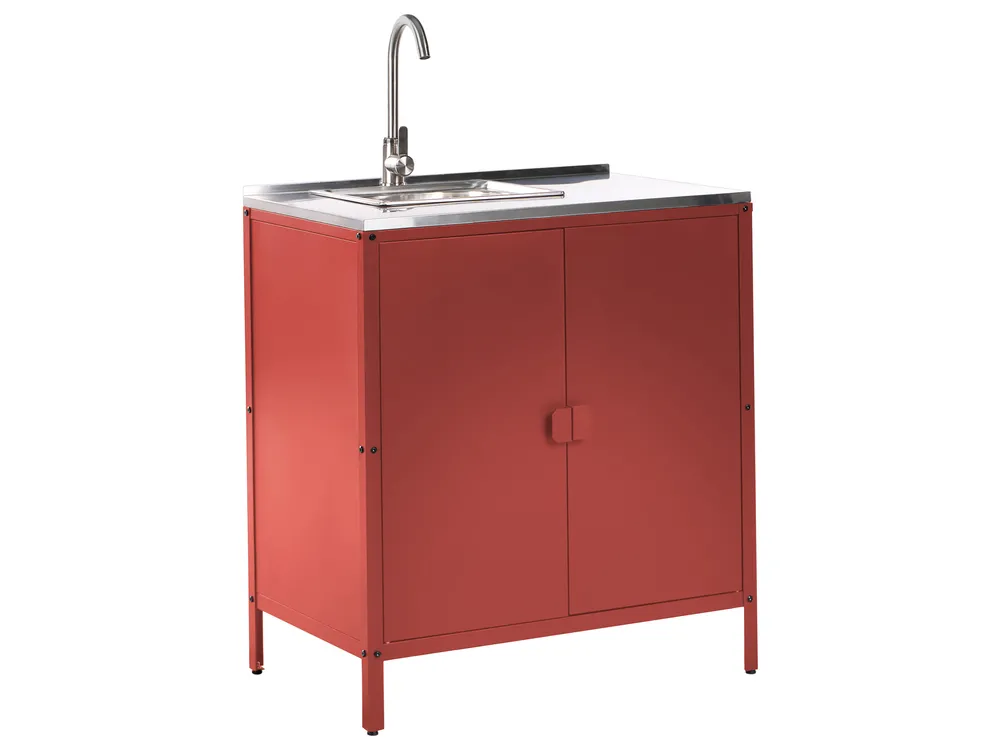 2 Piece Outdoor Kitchen Set with Sink VILAMA Red Metal_1052278