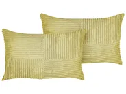Lot de 2 coussins décoratifs MILLET 30 x 50 cm Velours côtelé Vert olive Motif géométrique_854705