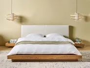 Bett mit LED Bouclé ZEN 160 x 200 cm LED Naturfarbene Esche_931178