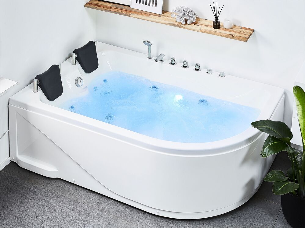 Hoek bubbelbad met LED CALAMA 180 x 120 cm Wit rechtszijdig