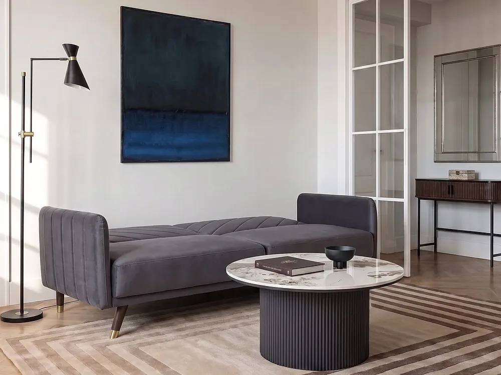 Schlafsofa 3-Sitzer SENJA Samtstoff Grau_1151234