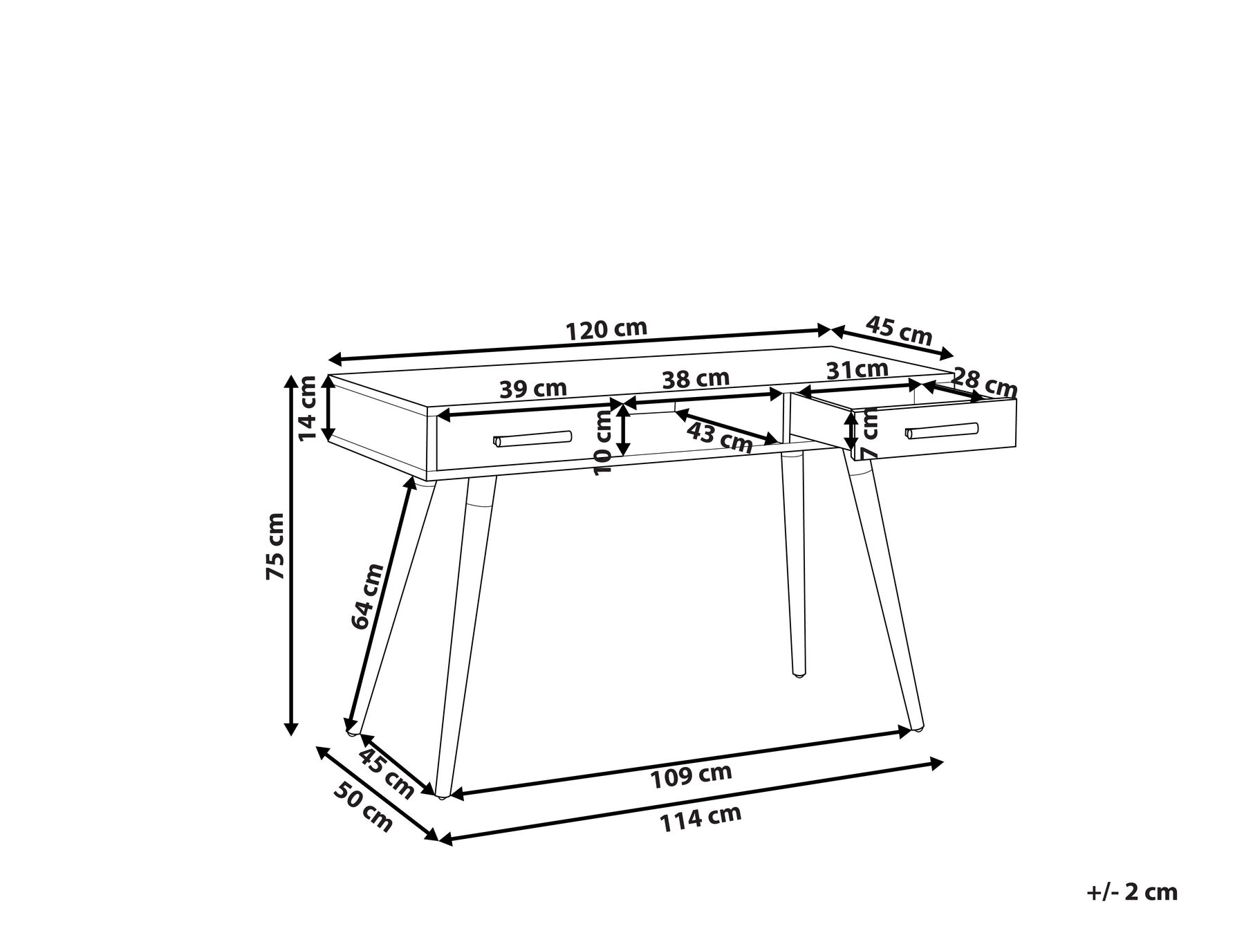 Schreibtisch FRISCO 120 cm 45 cm mit Schubladen Grau_810357