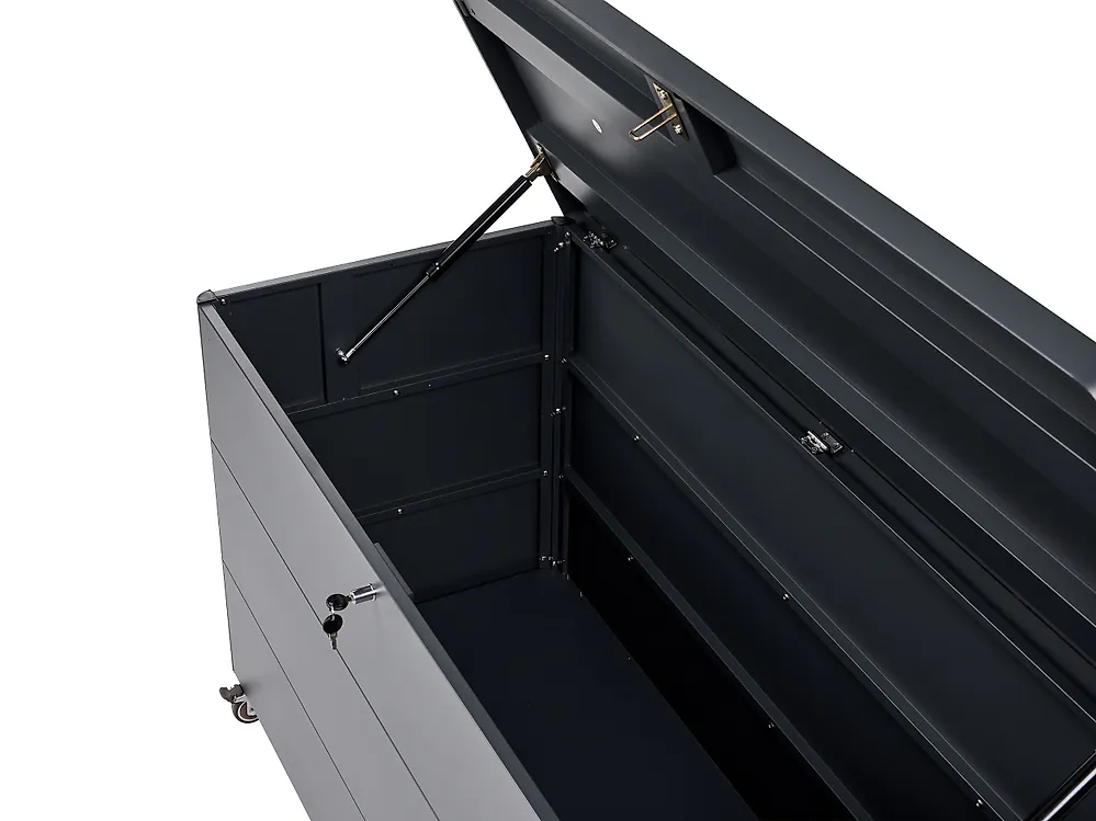 Aufbewahrungsbox KYMI 136 cm 55 cm Metall mit Rädern Dunkelgrau_1173672