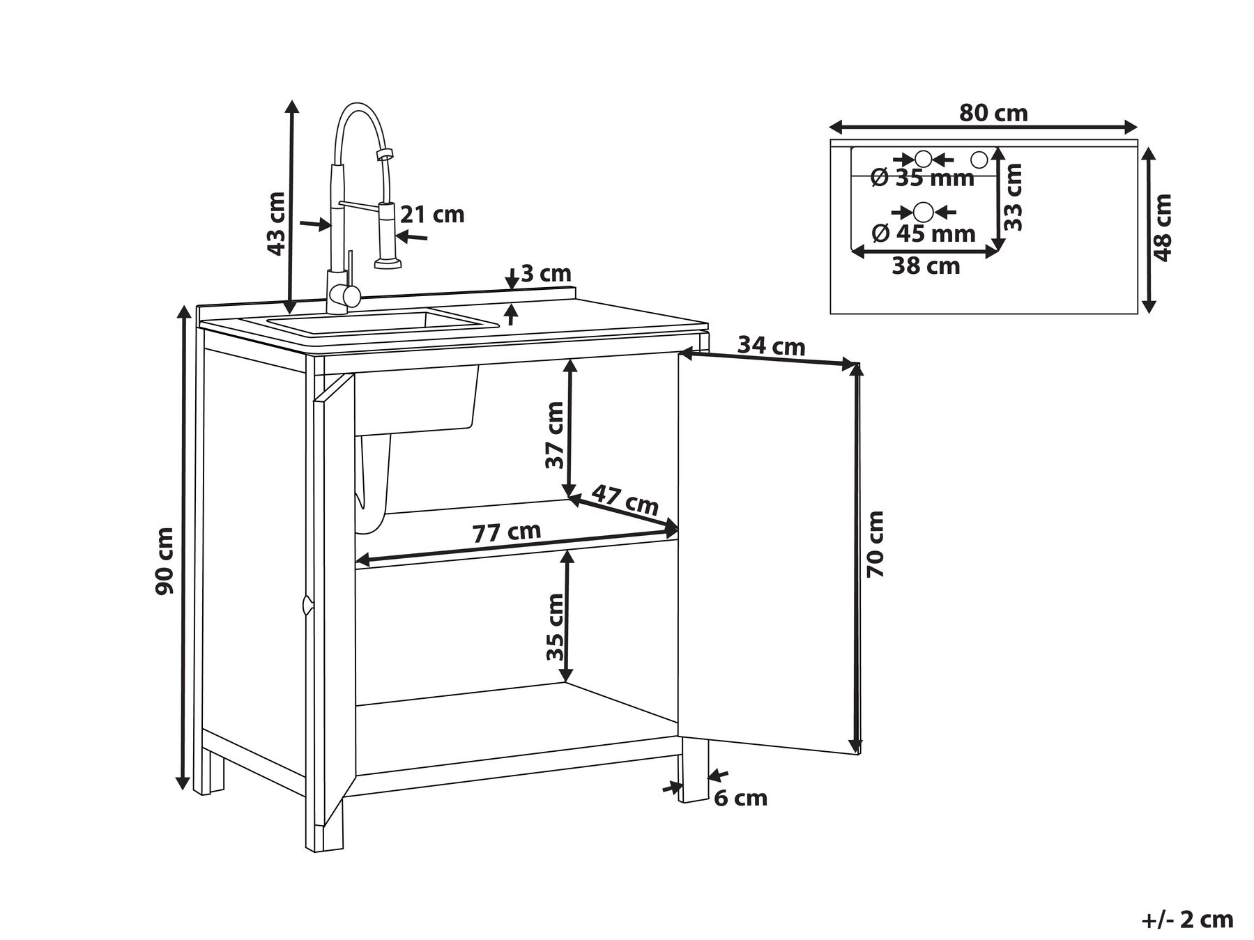 Outdoor-Küchenschrank mit Spüle VENOSA Braun / Schwarz Akazienholz_984622
