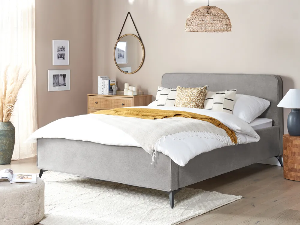 Bett mit Lattenrost Stoff VALOGNES 160 x 200 cm Hellgrau
