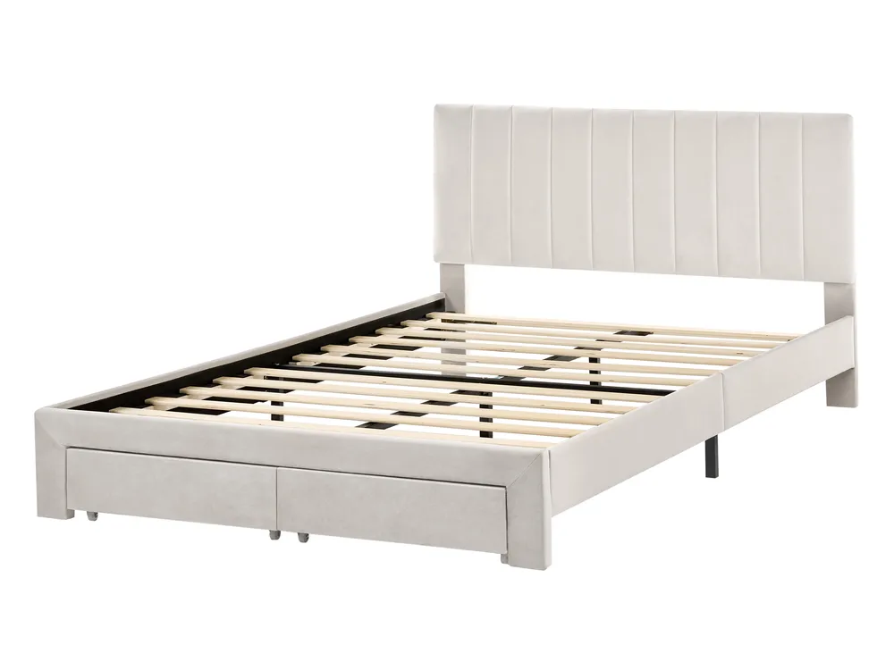 Bed with Storage Drawers LONZAC Velvet Off-White 140 x 200 cm (EU Double)_1014768