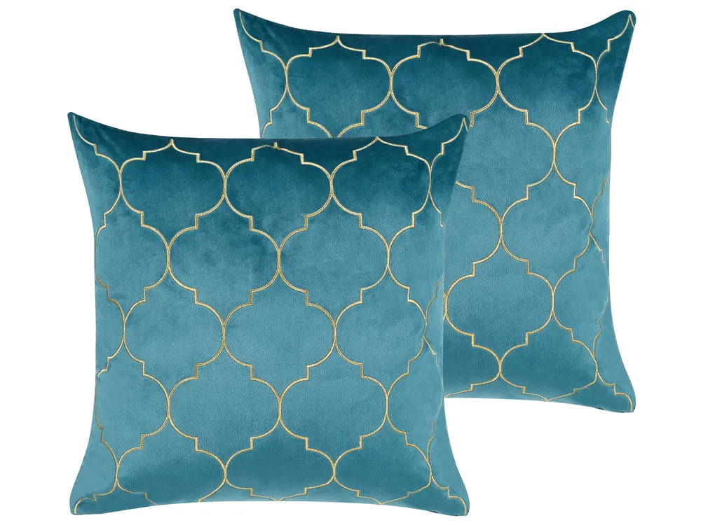 Dekokissen 2er Set ALYSSUM 45 x 45 cm Samtstoff Blau Marokkanisches Muster